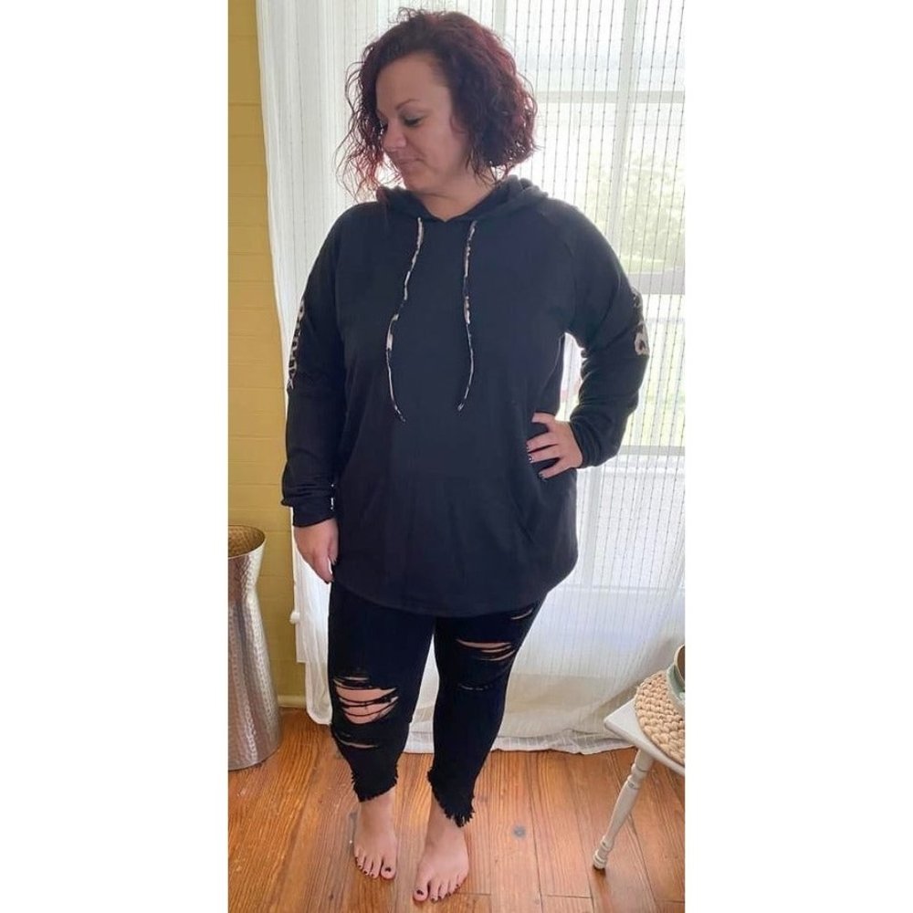 Shirley & Stone Black Leopard Trimmed Hoodie